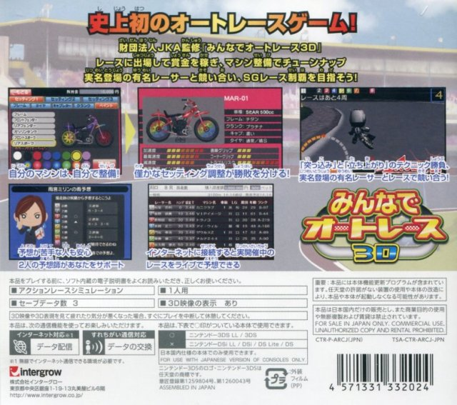 Minna De Auto Racing 3d - Dos