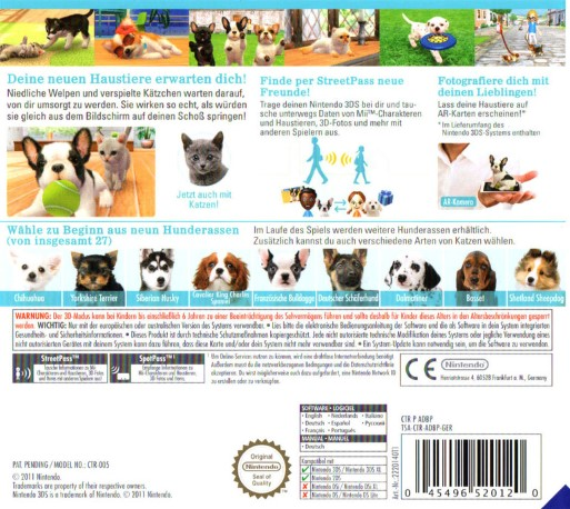 Nintendogs + Cats - Bouledogue Français & Ses Nouveaux Amis - Dos