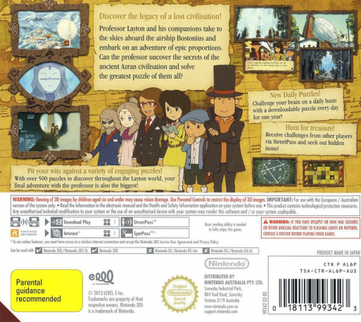 Professeur Layton et l'Heritage des Aslantes - Dos