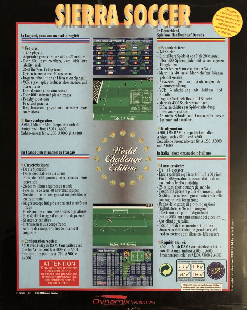 Sierra Soccer - World Challenge Edition - Dos