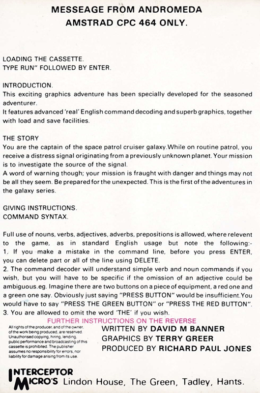 Message From Andromeda - Dos