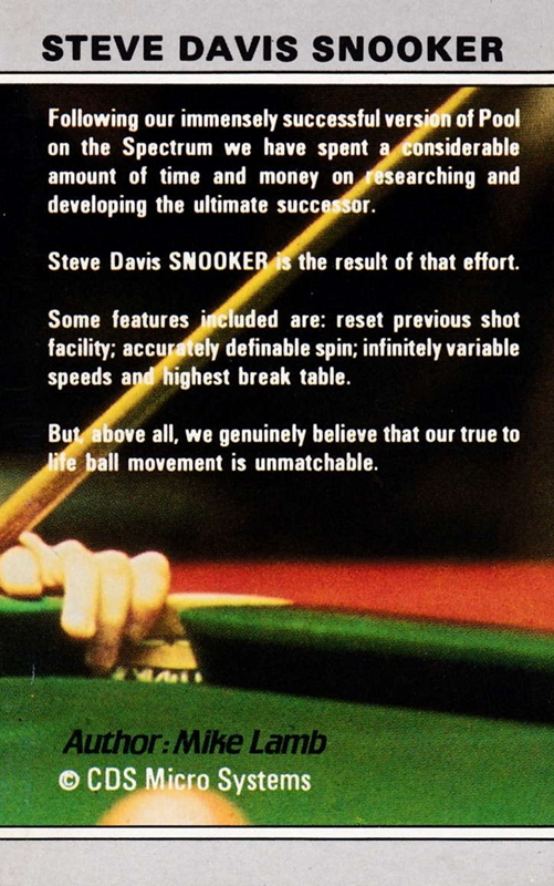 Steve Davis Snooker - Dos