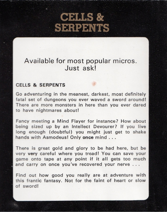 Cells And Serpents - Dos