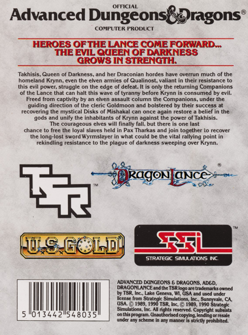 Advanced Dungeons & Dragons : Dragons of Flame - Dos