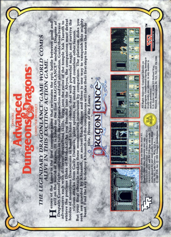 Advanced Dungeons & Dragons : Heroes of the Lance - Dos