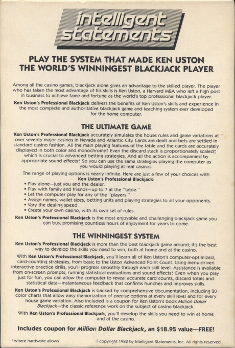 Ken Uston's Professional Blackjack - Dos