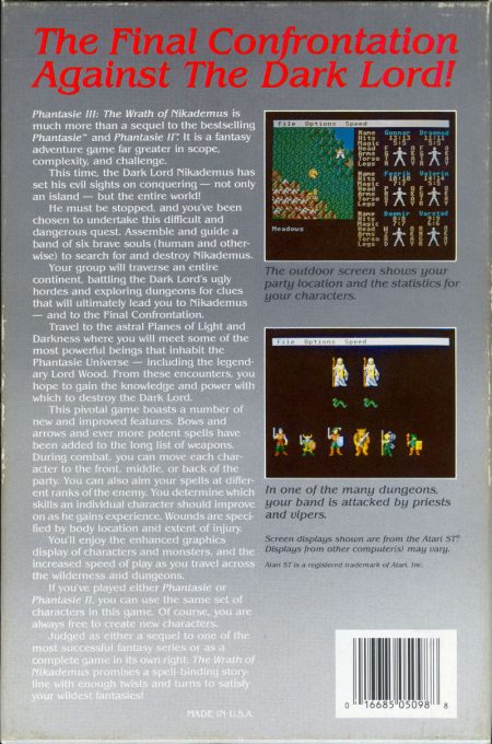 Phantasie III : The Wrath of Nikademus dos