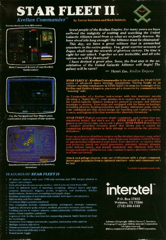 Star Fleet II : Krellan Commander dos