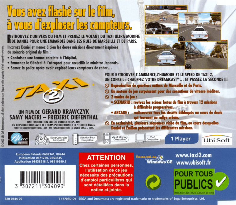 Taxi 2 : Le Jeu - Dos