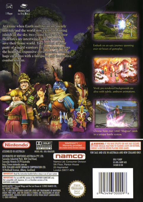 Baten Kaitos : Les Ailes éternelles et l'Océan perdu - Dos