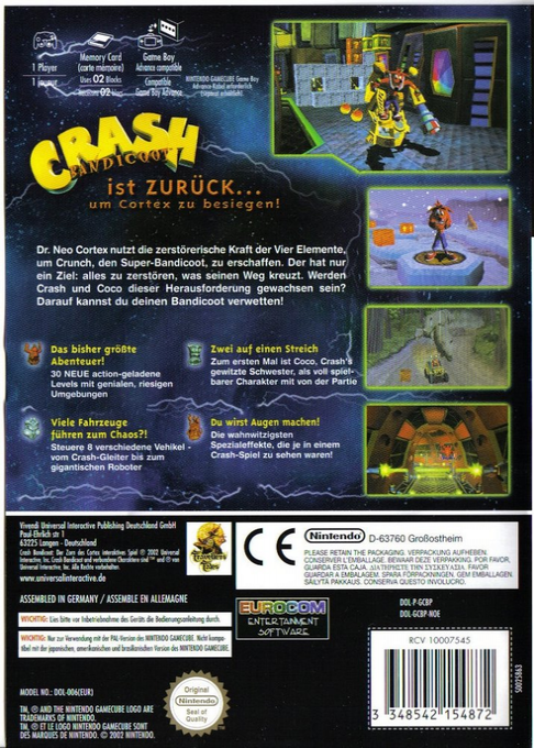 Crash Bandicoot : La Vengeance de Cortex - Dos