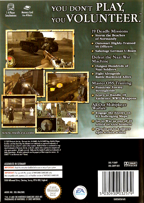 Medal of Honor : En Première Ligne dos