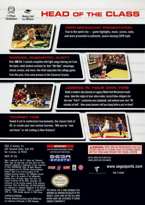 NCAA College Basketball 2k3 dos