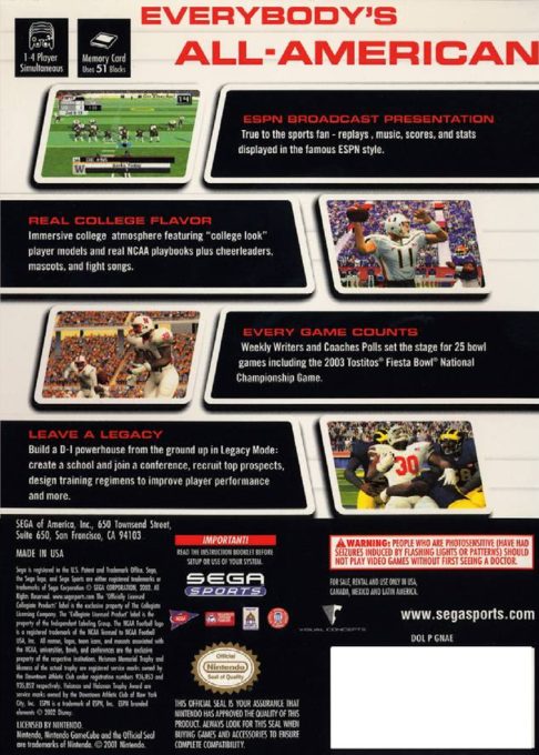 NCAA College Football 2K3 dos