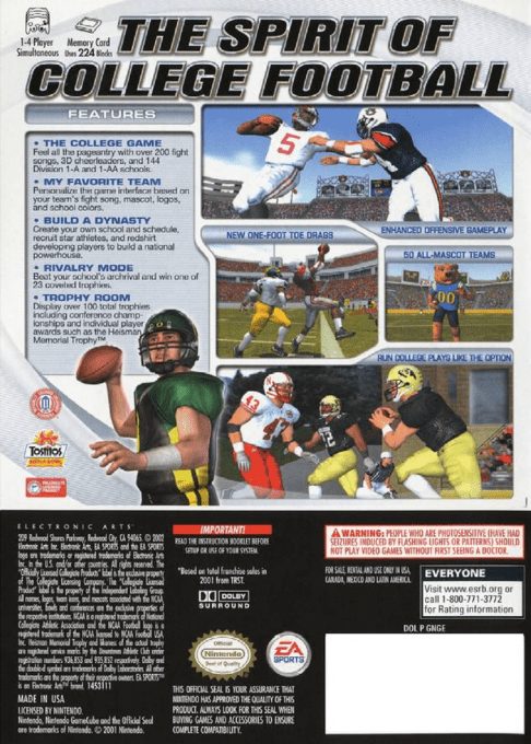NCAA Football 2003 - Dos