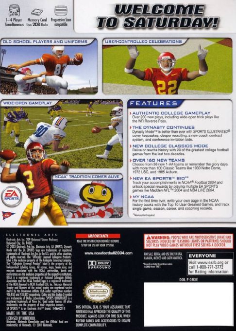 NCAA Football 2004 - Dos