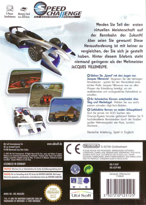 Speed Challenge - Jacques Villeneuve Racing Vision dos