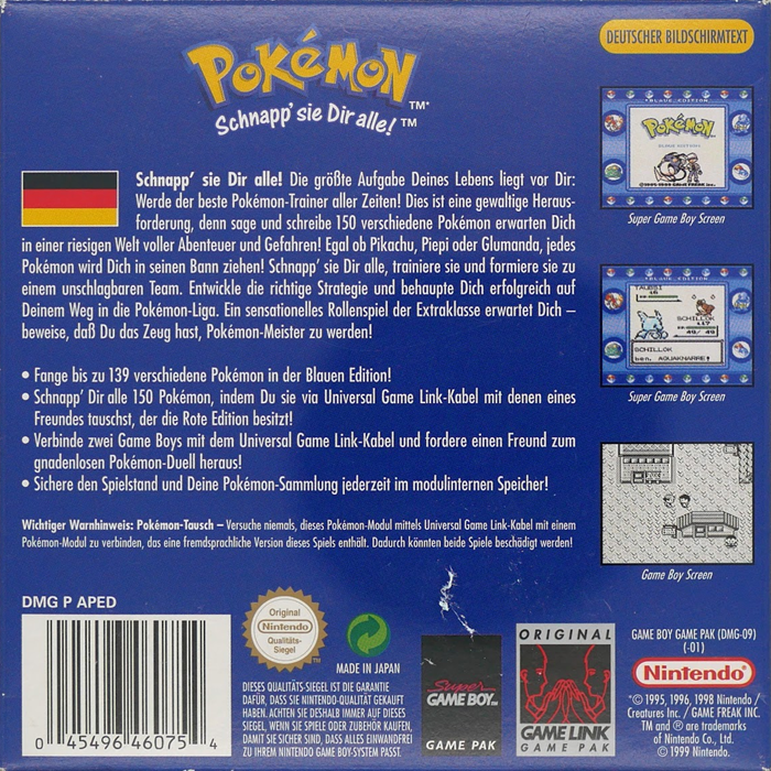 Pokémon : Version Bleue - Dos