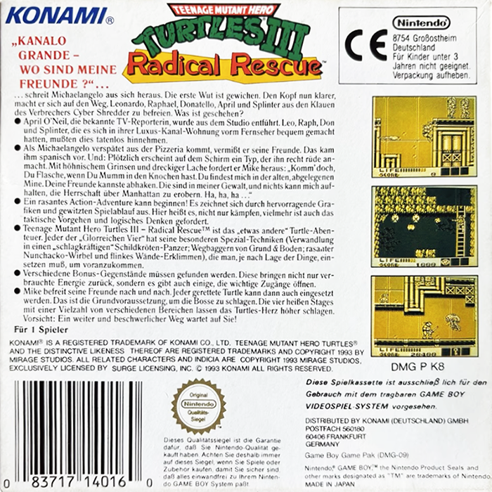 Teenage Mutant Ninja Turtles III : Radical Rescue - Dos