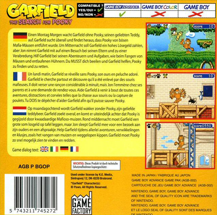 Garfield : A La Recherche De Pooky - Dos