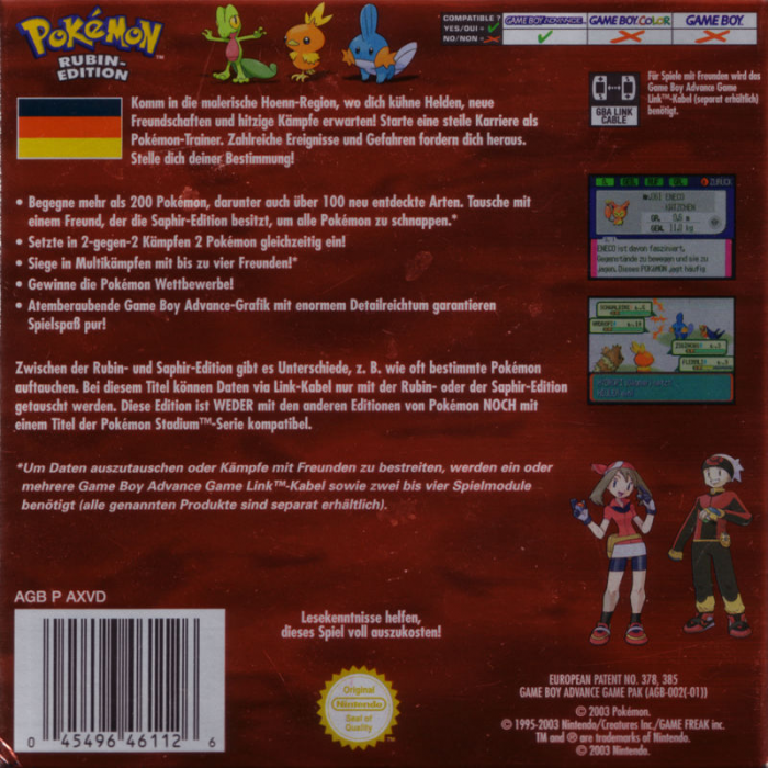 Pokémon : Version Rubis - Dos