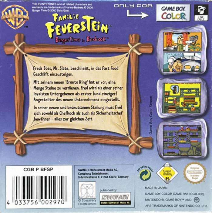 Les Pierrafeu : Burgertime in Bedrock - Dos