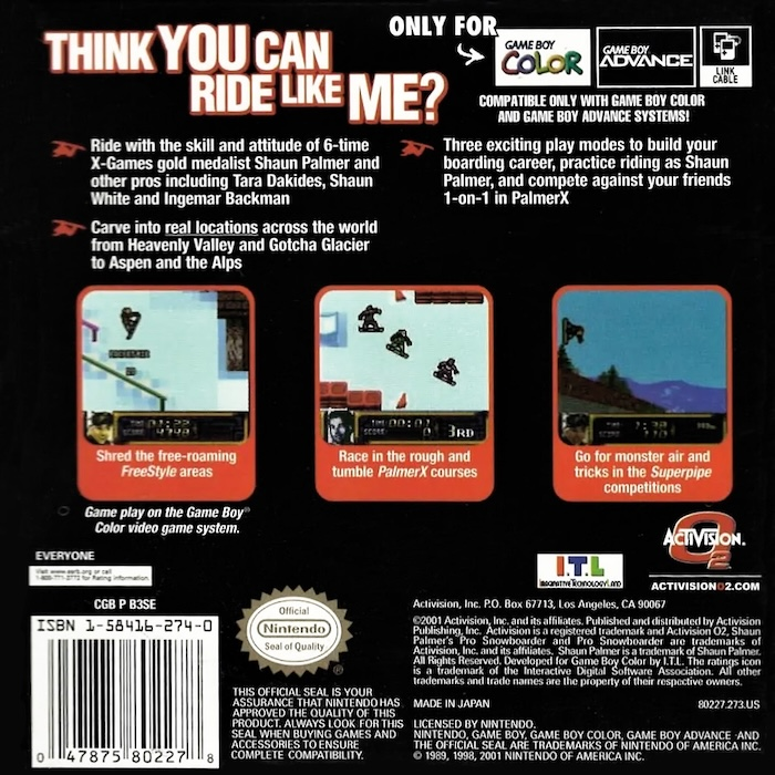 Shaun Palmer's Pro Snowboarder - Dos