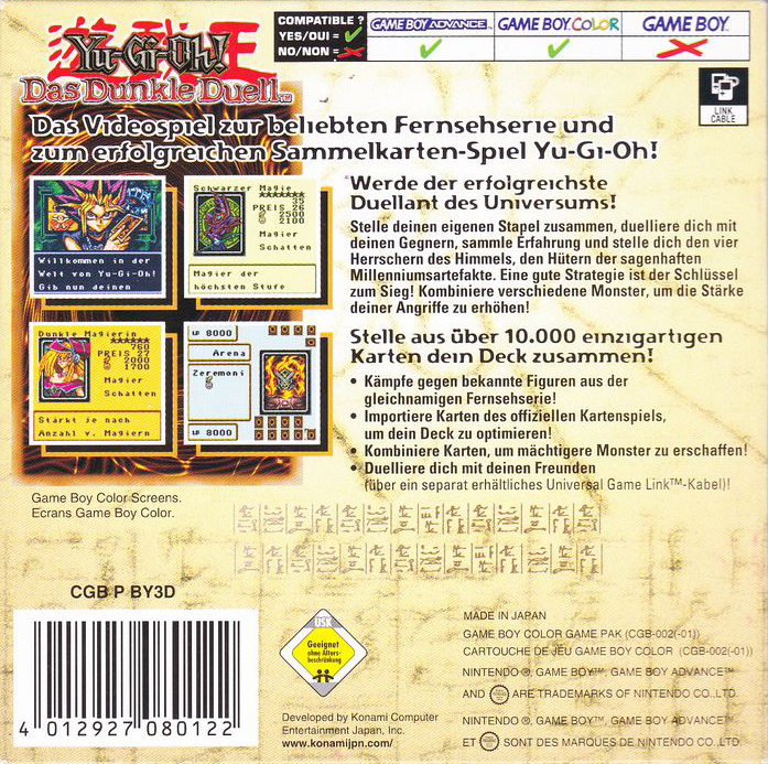 Yu-Gi-Oh! Duel des Ténèbres - Dos