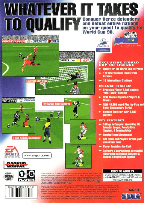 FIFA 98: En route pour la Coupe du Monde - Dos