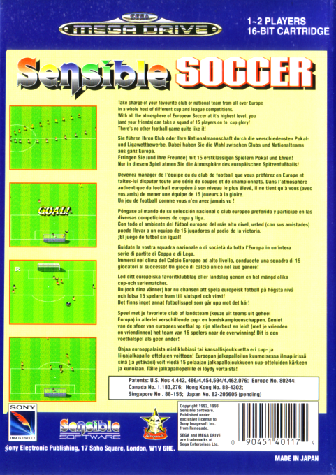 Sensible Soccer - European Champions - Dos