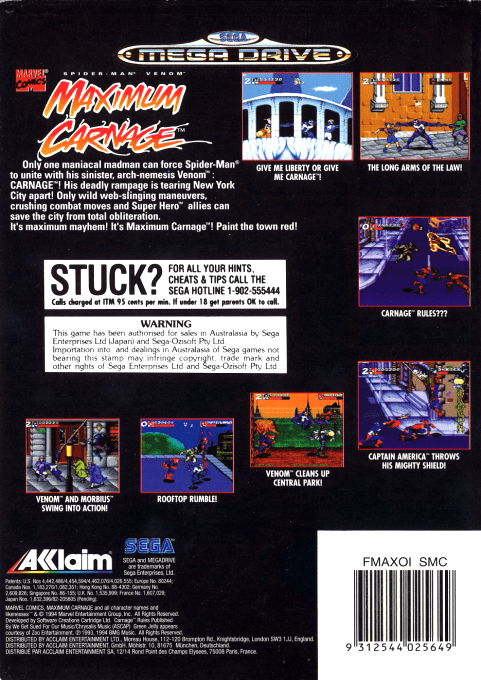 Spider-Man & Venom : Maximum Carnage - Dos
