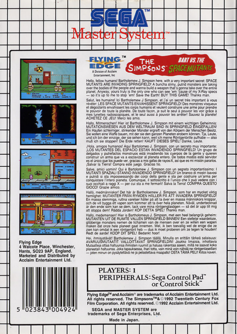 Simpsons - Bart Vs The Space Mutants, The - Dos