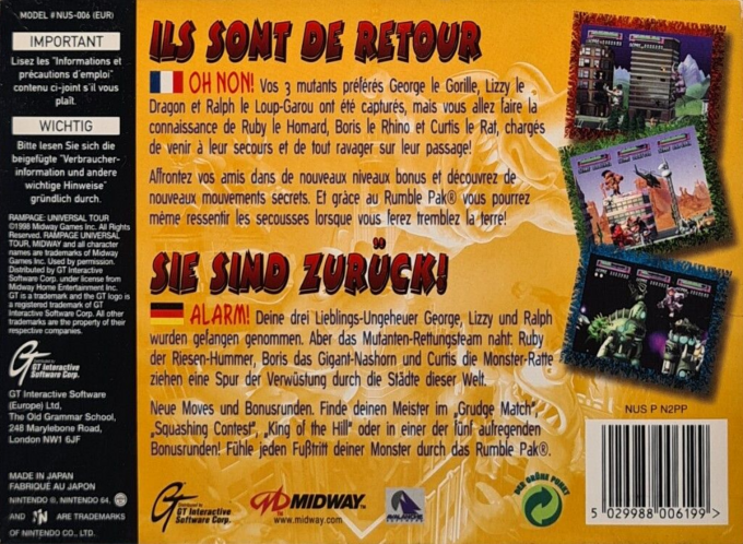 Rampage 2 : Universal Tour - Dos