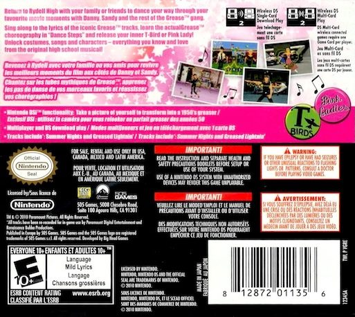 Grease : Le Jeu Vidéo Officiel dos