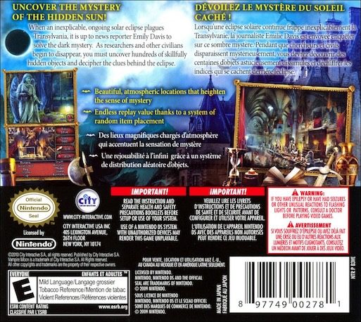 Vampire Moon : Le Mystère du Soleil Noir dos