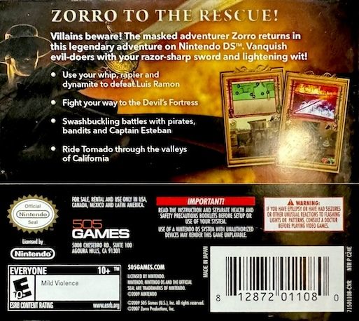 Zorro : Le Justicier Masqué dos