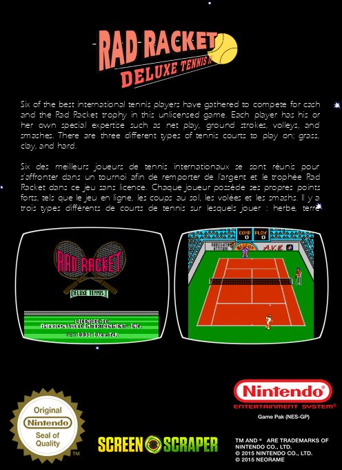 Rad Racket : Deluxe Tennis II - Dos