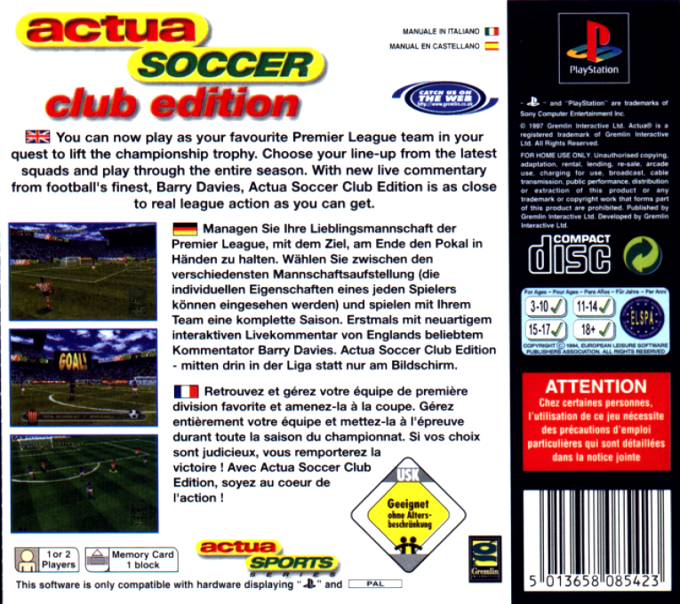 Actua Soccer - Club Edition - Dos