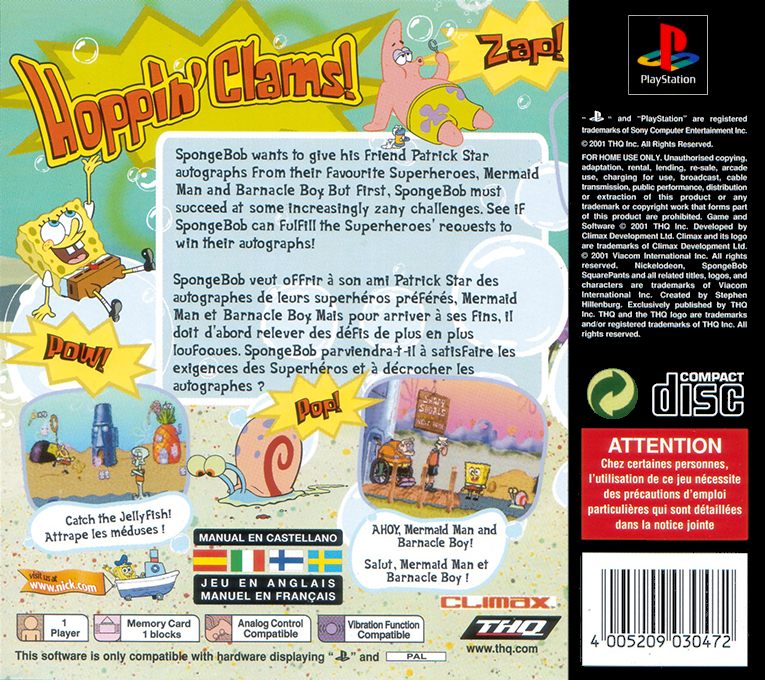 Bob l'éponge : SuperSponge - Dos