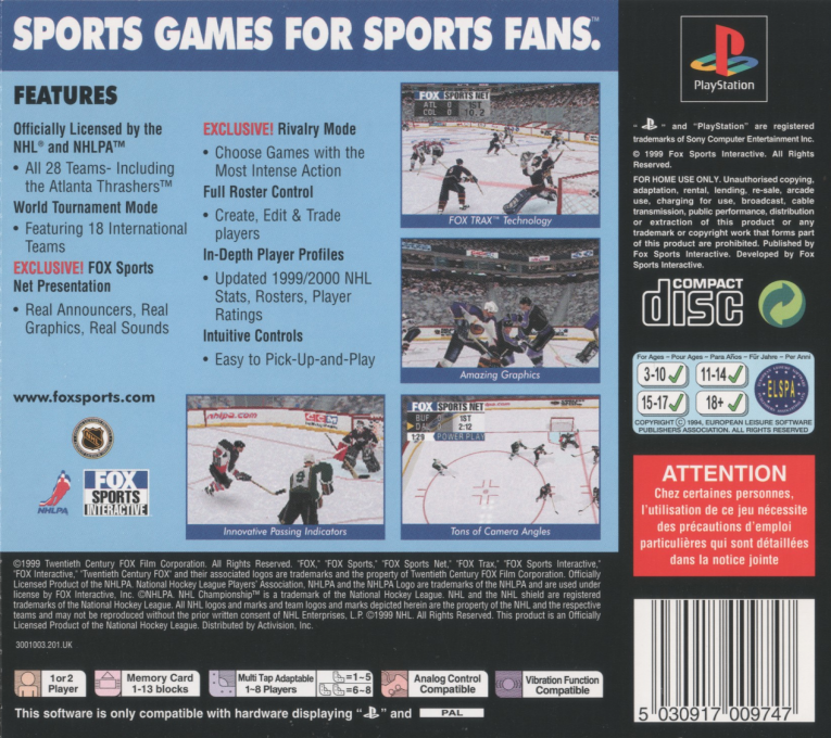 FOX Sports NHL Championship 2000 - Dos