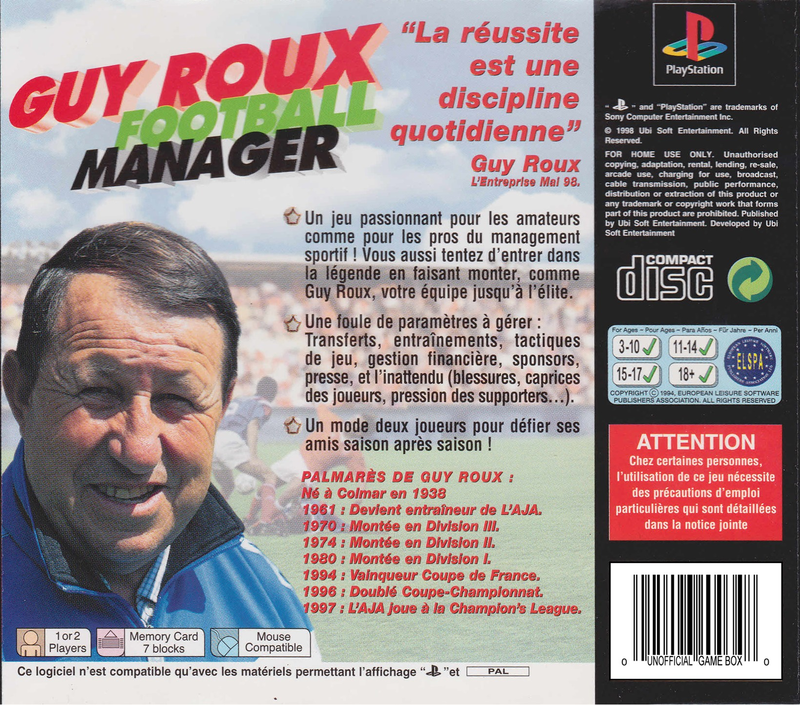 Guy Roux Football Manager Saison 97-98 - Dos
