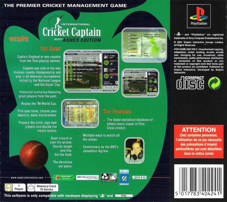 International Cricket Captain 2001 - Ashes Edition - Dos