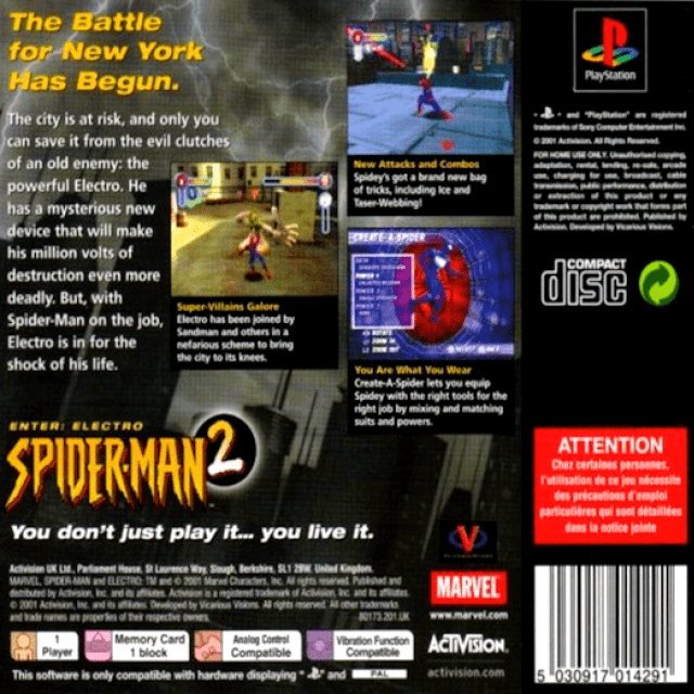 Spider-Man 2 : La Revanche d'Electro - Dos