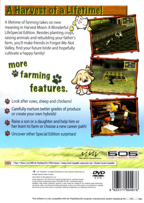 Harvest Moon : A Wonderful Life, Special Edition dos