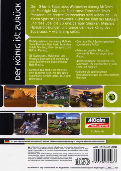 Jeremy McGrath Supercross World - Dos