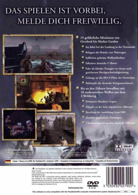 Medal of Honor : En Première Ligne - Dos