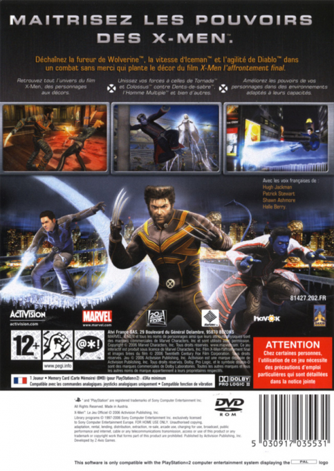 X-Men : Le Jeu Officiel - Dos
