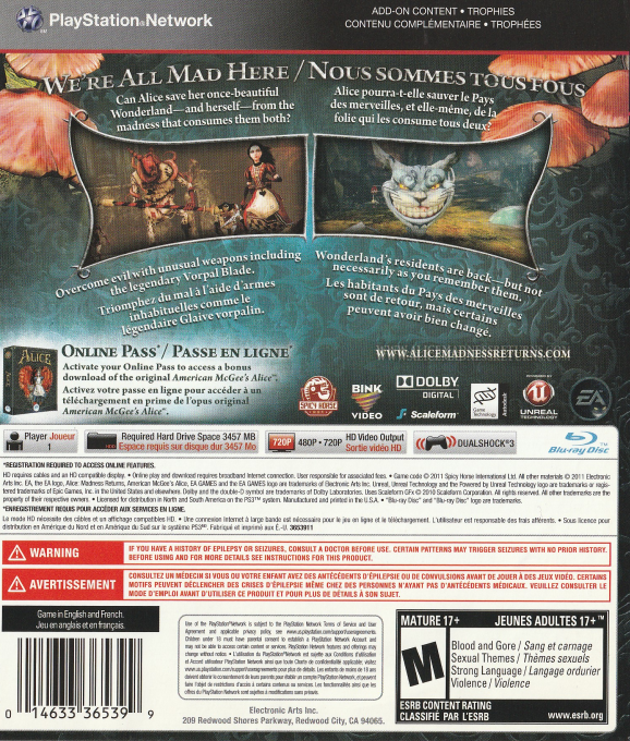 Alice: Retour au Pays de la Folie - Dos