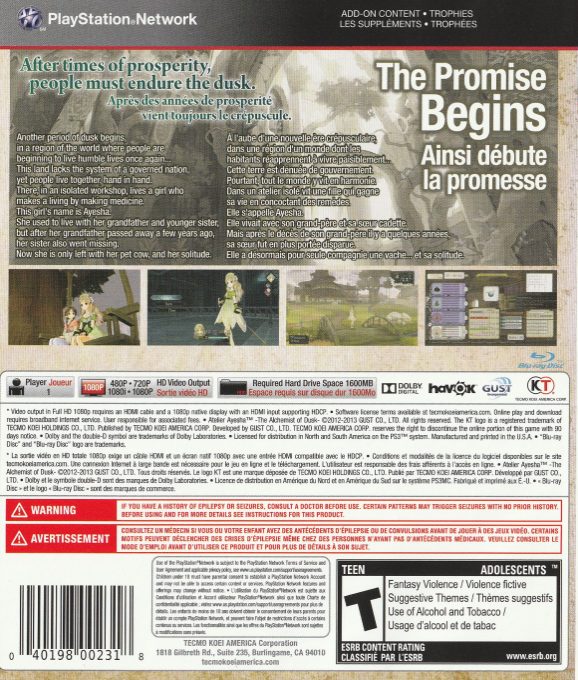 Atelier Ayesha : The Alchemist of Dusk - Dos