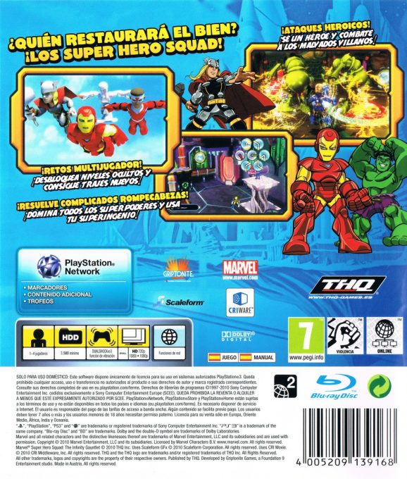 Marvel Super Hero Squad : Le Gant de l'Infini - Dos
